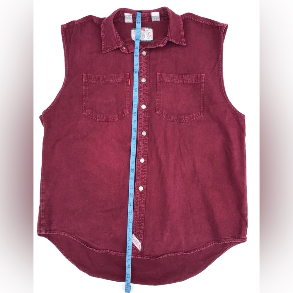 Prolen Men’s XL Red Cotton Denim Vest Sleeveless Frayed 90s Grunge Vintage Retro - Picture 10 of 16
